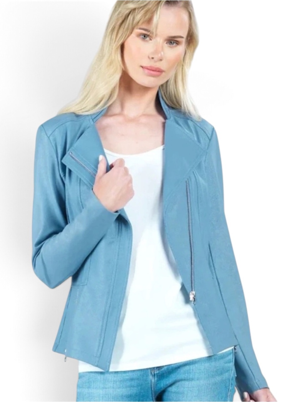 Clara Sunwoo Liquid Leather Signature Jacket washed Blue moto biker stretch S